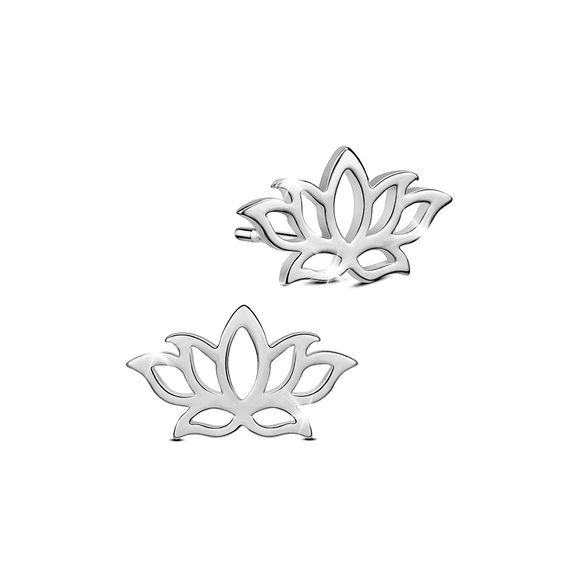 2/$20!  Silver Lotus Flower Stud Earrings - Picture 2 of 6